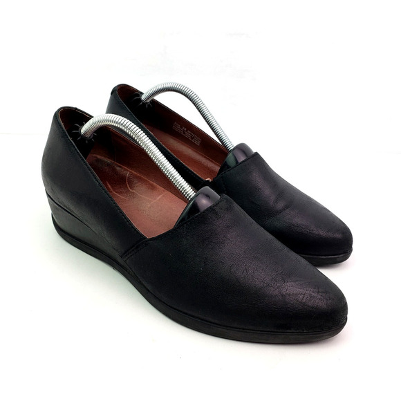 Dansko Shanda Womens Size EU 38 US 7.5-8 Black Leather Slip On Wedge Loafer Shoe - Picture 1 of 11